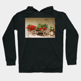 Red Geraniums on Antique Wooden Cart 1 Hoodie